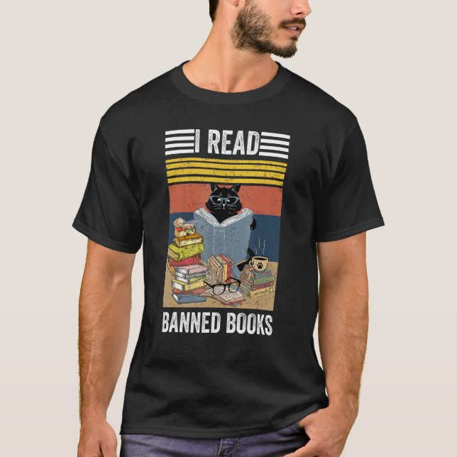 Cat I Read Banned Books Bookworms Reading Book 9 T-Shirt (Front)