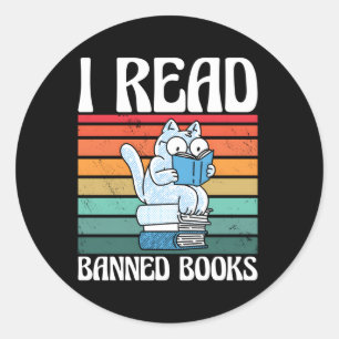 Cat I Read Banned Books Bookworms Reading Book Classic Round Sticker