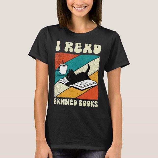 Cat I Read Banned Books Bookworms Reading Book T-Shirt (Front)
