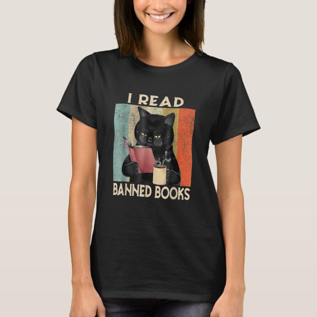 Cat I Read Banned Books men Bookworms Reading Book T-Shirt (Front)
