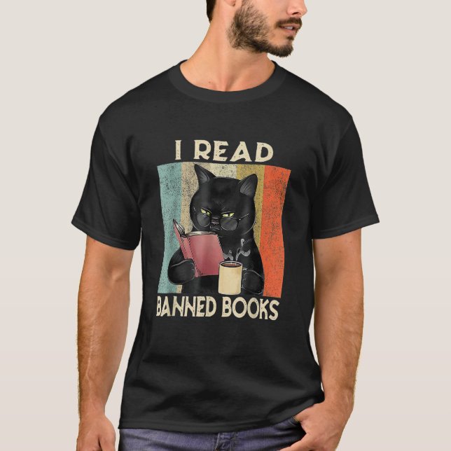 Cat I Read Banned Books men Bookworms Reading Book T-Shirt (Front)