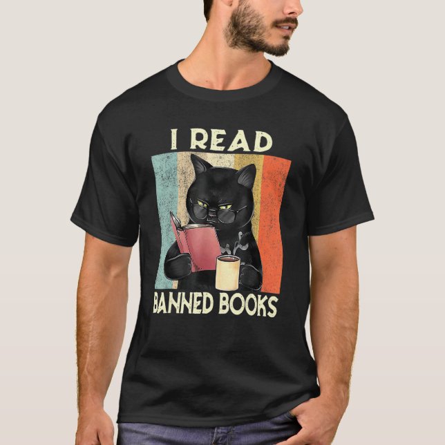 Cat I Read Banned Books Week  Bookworms Reading Bo T-Shirt (Front)
