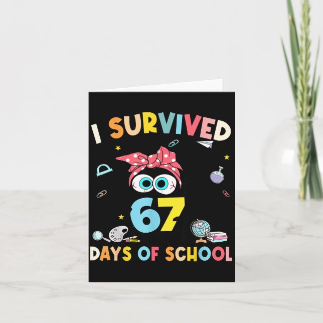 Cat I Survived 67 Days Of School Teachers Students Card (Front)