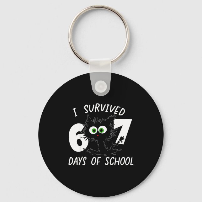 Cat I Survived 67 Days Of School Teachers Students Key Ring (Front)