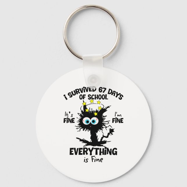 Cat I Survived 67 Days Of School Teachers Students Key Ring (Front)