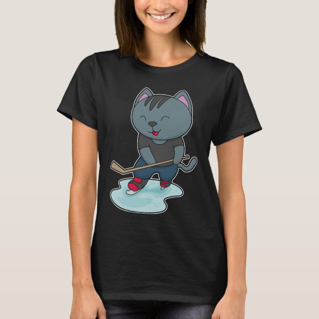 Cat Ice Hockey Ice hockey stick T-Shirt (Front)