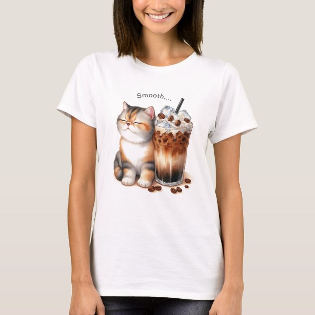 Cat & Iced Coffee T-Shirt – Cosy Café Style (Front)