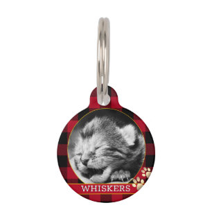 Cat Id, Pawprint, Buffalo Plaid, baby Kitten Photo Pet Tag