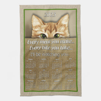 Cat I'll Be Watching You Song Parody 2025 Calendar Tea Towel