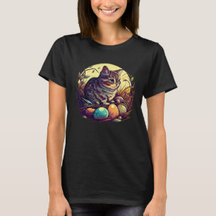 Cat Illustration Easter Graphic with Eggs for Cat T-Shirt