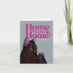 Cat illustration on card "Home sweet home... "