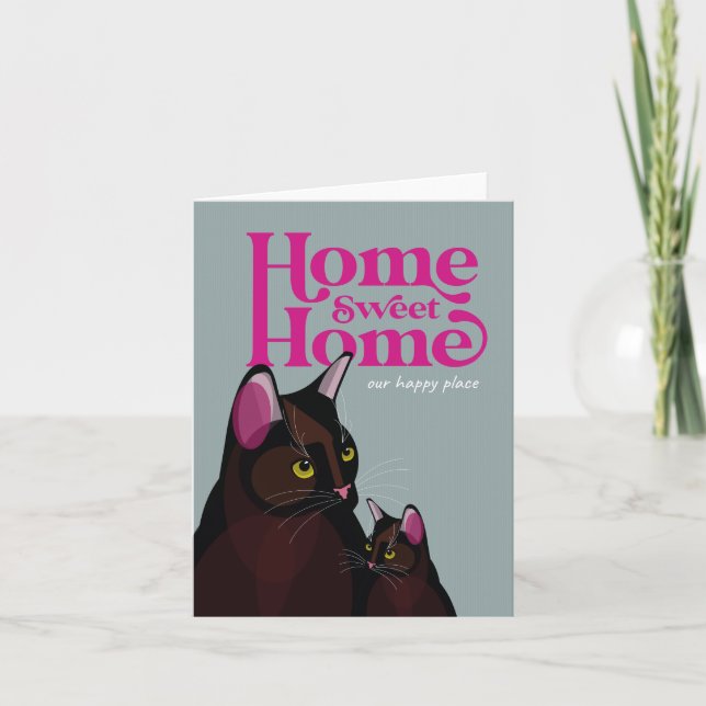 Cat illustration on card "Home sweet home... " (Front)