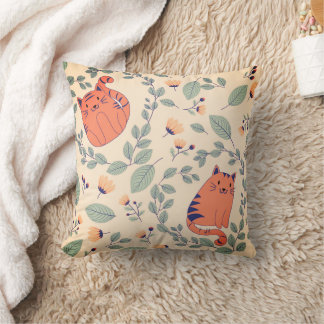 Cat Illustration Throw Pillow