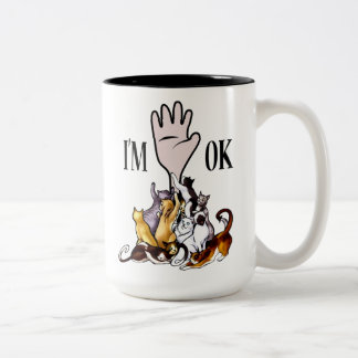CAT I'M OK, Funny Cat Gift, Crazy Cat Lady Gift Two-Tone Coffee Mug
