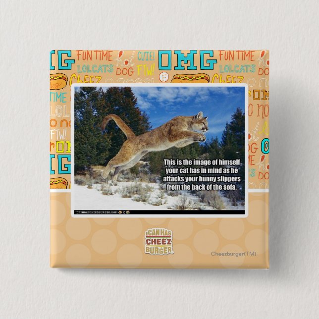 Cat image 15 cm square badge (Front)