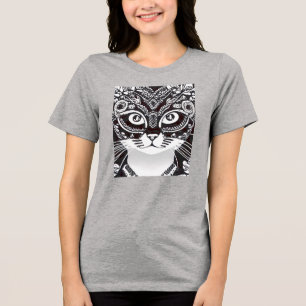Cat in a Black and White Mardi Gras Mask Tri-Blend Shirt