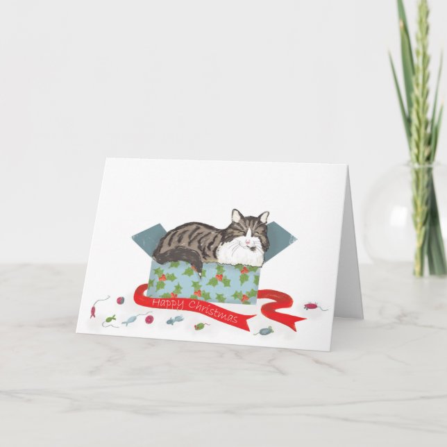 Cat in a box Christmas card (Front)