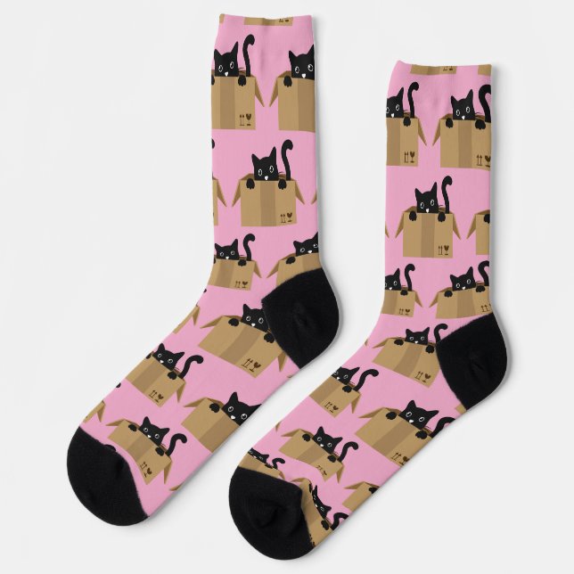 Cat in a box Cute Animal design Socks (Left)