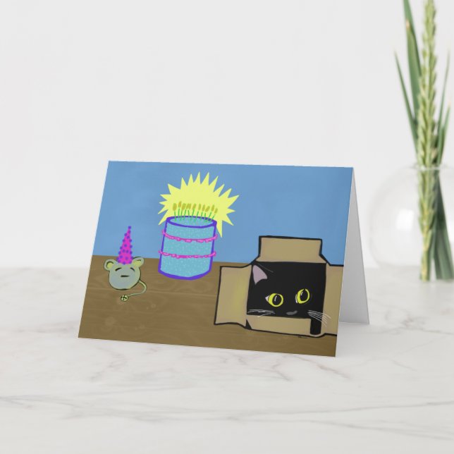 Cat in a Box Party Birthday Card (Front)