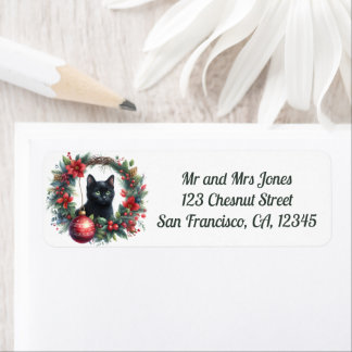 Cat in a Christmas Floral Wreath 4- Return address