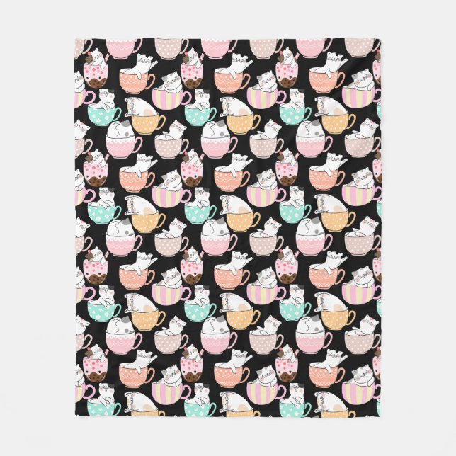 Cat in a cup pattern design 01 w fleece blanket (Front)