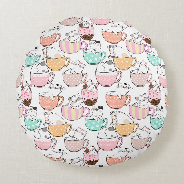 Cat in a cup pattern design 01 w round cushion (Front)