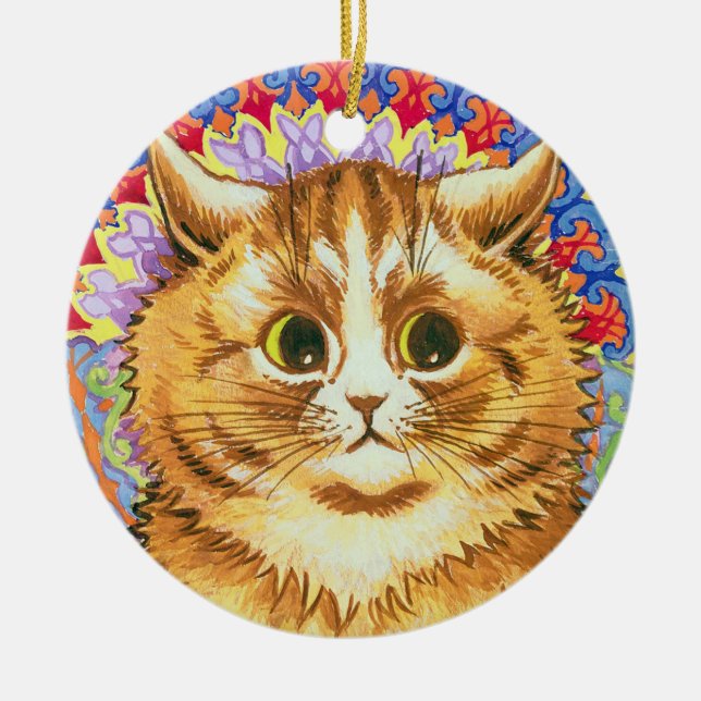 Cat in a Decorative Pattern, Louis Wain Ceramic Tree Decoration (Front)