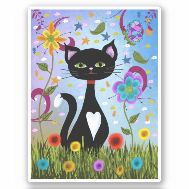Cat In A Garden Abstract Art (Front)