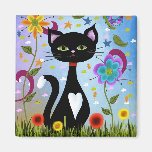 Cat In A Garden Abstract Art Magnet (Front)