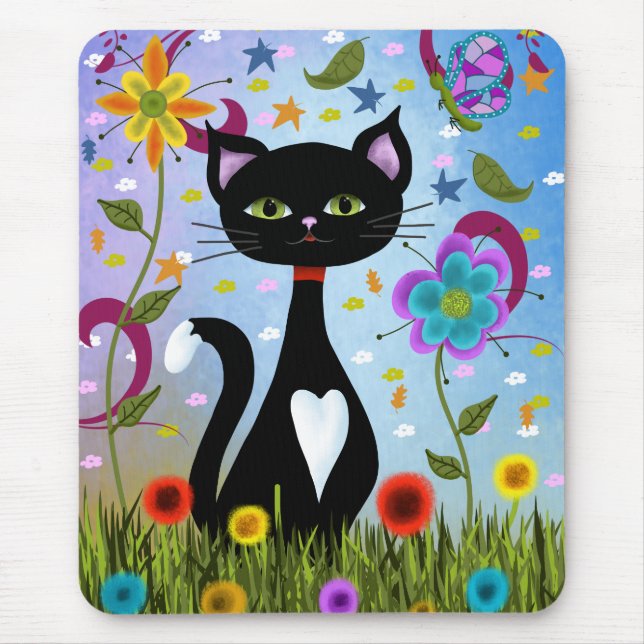 Cat In A Garden Abstract Art Mouse Mat (Front)