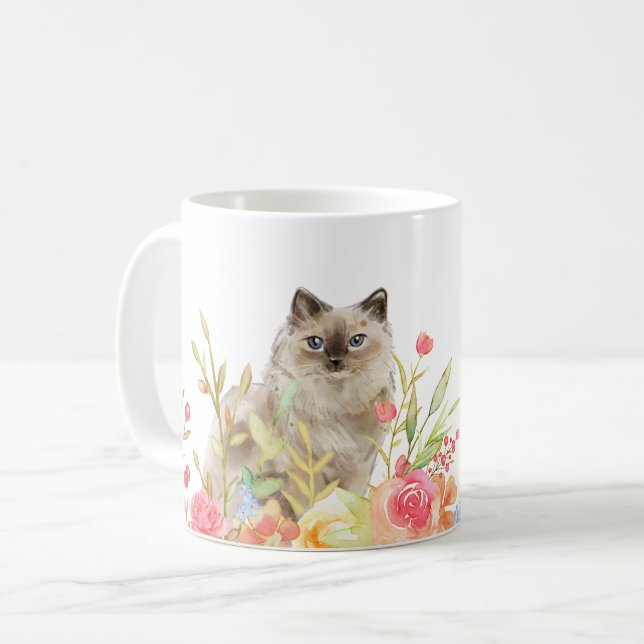 Cat in a Garden of Wildflowers Mug (Front Left)
