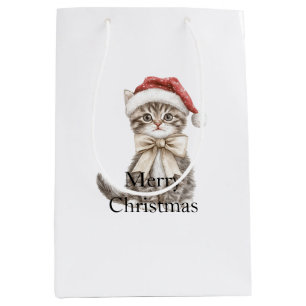 Cat in a hat Christmas  Medium Gift Bag