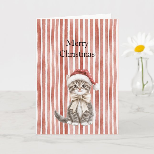 Cat in a hat Red Stripes Christmas  Card (Small Plant)
