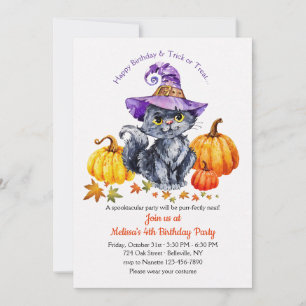 Cat in a Hat with Pumpkins Invitation