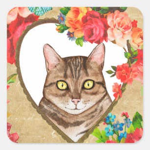 Cat in a Heart Frame Valentine Sticker
