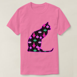 Cat in a Pattern of Christmas Ornaments T-Shirt