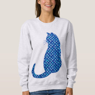 Cat in a Pattern of Stars on Deep Blue Sweatshirt