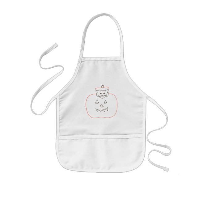 Cat in a pumpkin drawing, Halloween aprons (Front)