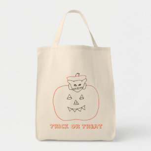 Cat in a pumpkin Halloween drawing canvas bags