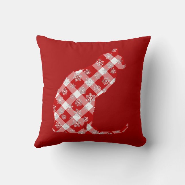 Cat in a Red Buffalo Plaid Christmas Pattern  Cushion (Back)