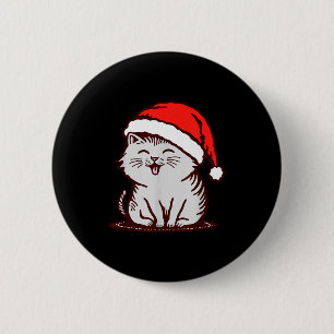 Cat In A Santa Hat  6 Cm Round Badge