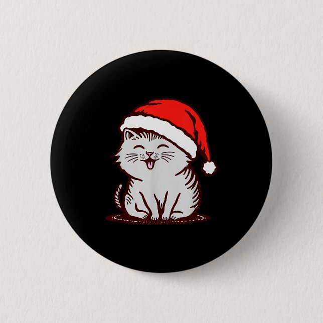 Cat In A Santa Hat  6 Cm Round Badge (Front)