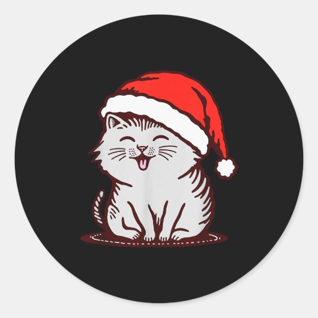 Cat In A Santa Hat  Classic Round Sticker (Front)