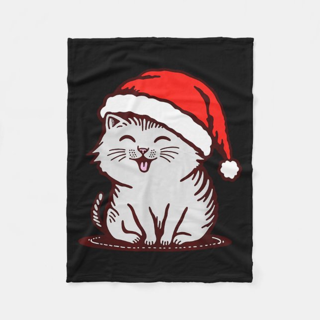 Cat In A Santa Hat  Fleece Blanket (Front)