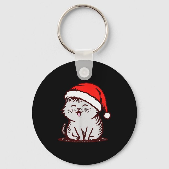 Cat In A Santa Hat  Key Ring (Front)