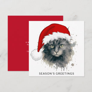 Cat In A Santa Hat Season's Greetings Holiday Card