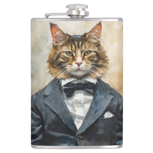 Cat in a Suit Hip Flask (Front)
