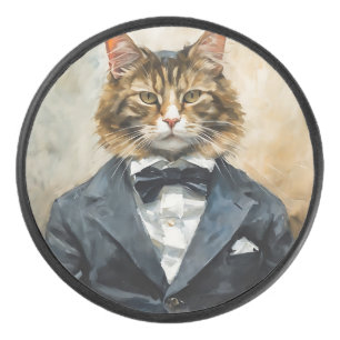 Cat in a Suit Hockey Puck