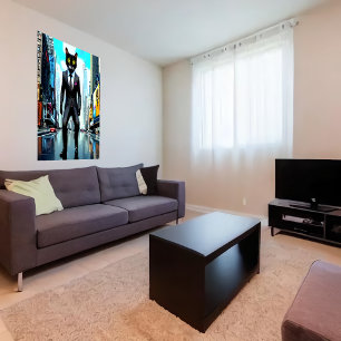 Cat in a suit in the city   AI Art  Poster