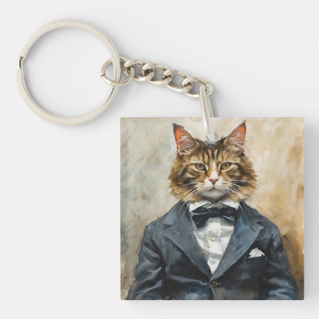 Cat in a Suit Key Ring (Front)